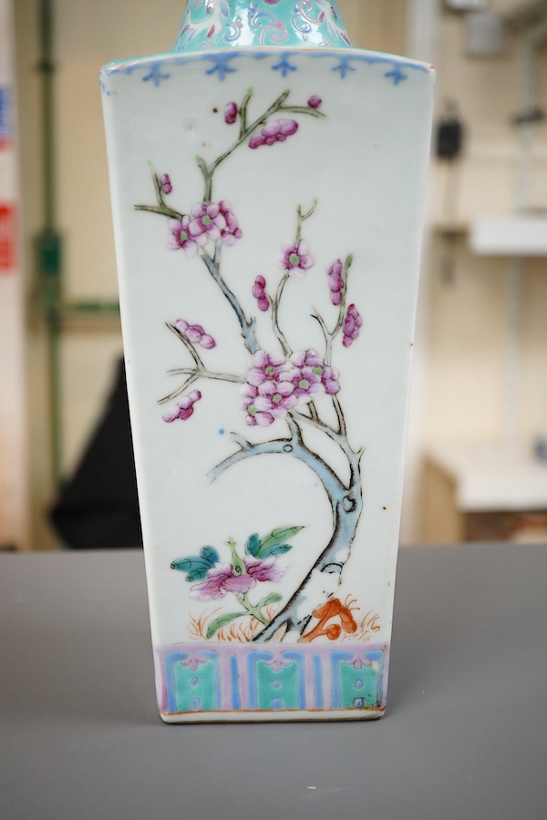 A Chinese famille rose square section vase, second half 19th century